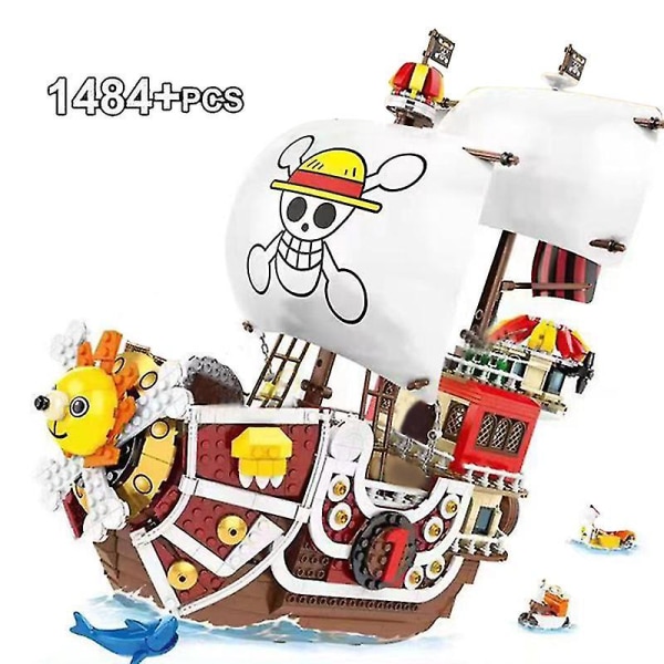 1484st+8 dockor Anime One Piece Pirates Ship Thousand Sunny Boat Models Zoro/luffy Boat Building Blocks Leksaker för barn Födelsedag