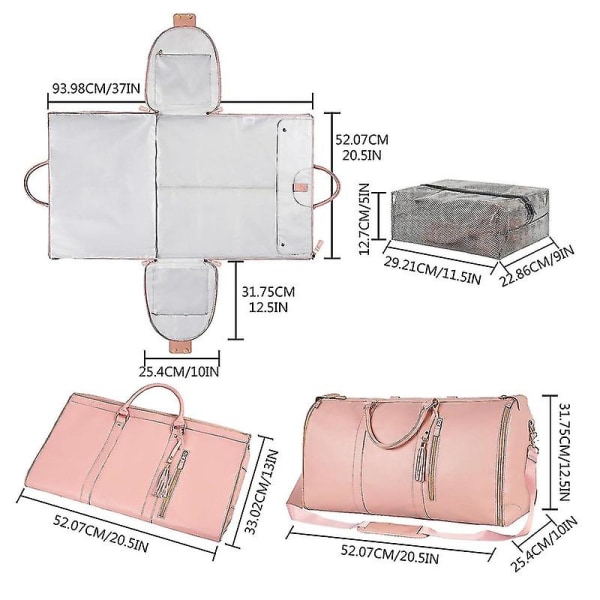 Rejsetaske til tøj, Stor PU Læder Duffel Taske til Kvinder, Vandafvisende Tøjtasker XC[C] Pink