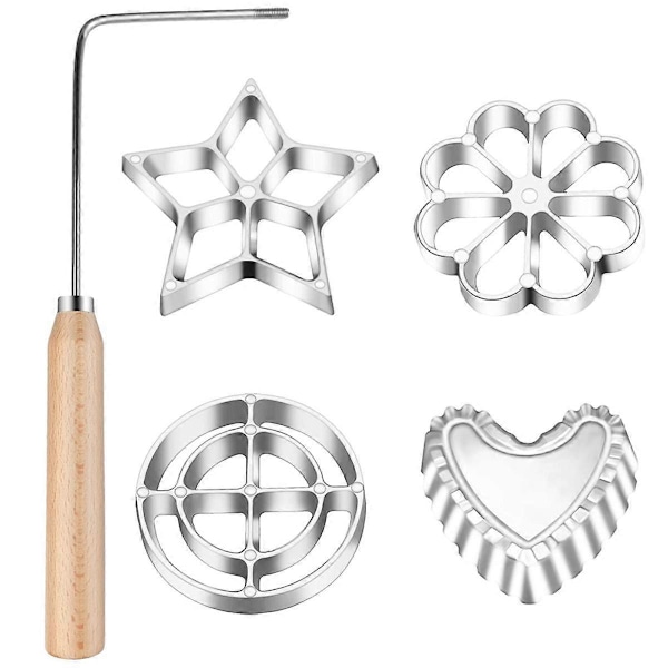 5 ST Bunuelos Form Set Kakform Snacksform med Trähandtag, Rosett Maker Kak Bunuelos Verktyg (C)