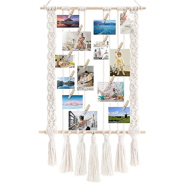Väggdekoration med 30 träklämmor för foton, macramé, bildhållare, collage, bildram - B16