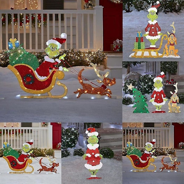 3-osainen valaistu joulukuusi Grinch-setti, joulupiha- ja puutarhakoriste