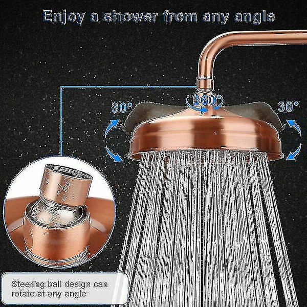 Kobber Dusjhode, 20cm (8 tommer) Diameter, Høytrykks Fast Dusjhode Med Justerbar Vinkel Dusjhode Regn Dusjhode - Gull-yvan