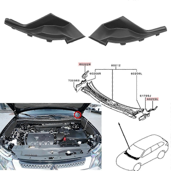 2 stk. Frontruteviskerdeksel Trim Vannavlederplate Hals Trim Panel for Mitsubishi Outlander (HYYC)
