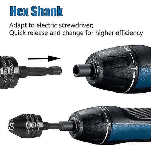Hex Shank Nøglefri Borepatron 2 stk - Hurtigskift Borebidsadapter