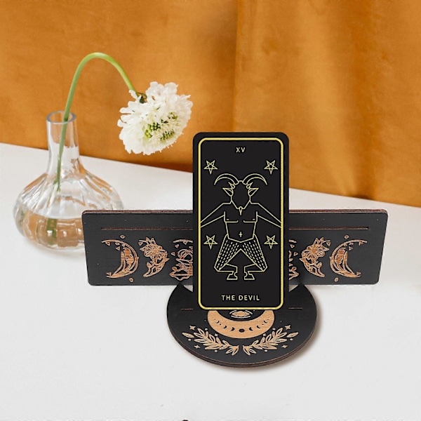 Mån Ornament Trä Tarot Fäste Träskylthållare Altar Offerbord Hållare Spådom Tarot Tillbehör (C) Black 25X7.5X2CM