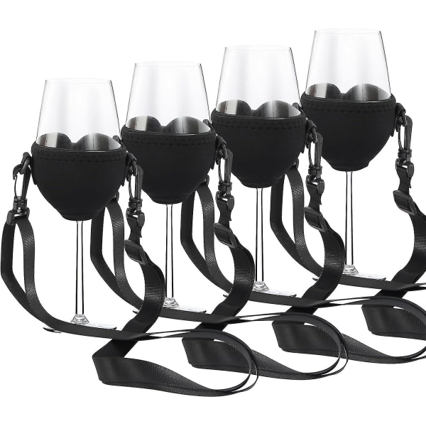 Paket med 4 vinglashållare för att hänga vinglashållare för att hänga mugghållare Festival vinglashållare för jul födelsedag bröllop (svart)[C]