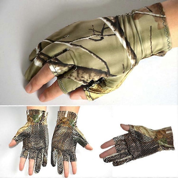 Kalastuskäsineet Camouflage Liukumaton Joustava Ohut Lapanen 3 Sormea Leikattu Retkeily Pyöräily Metsästys Puolisormikkaat Käsineet I6(FCC)