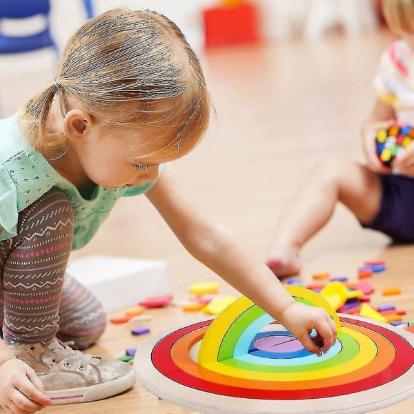 Trä regnbåge stapling Pedagogiska leksaker för barn Kreativ regnbåge present|modell byggverktygsset