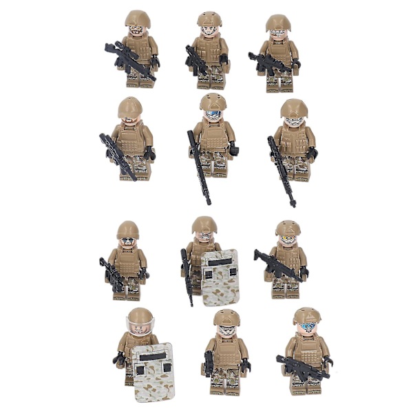 12 st Distinkta Soldatblock Minifigurer med Utrustning och Rustning - Höjd 4,5 cm / 1,8 tum för Barn - M8019
