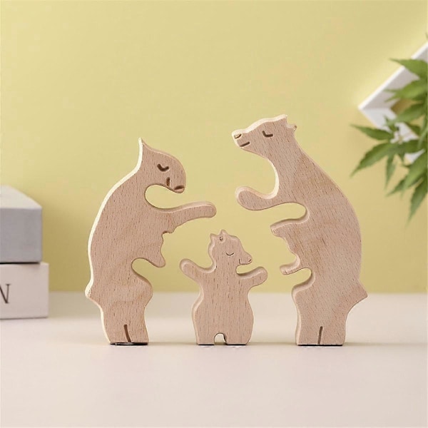 Modern Enkel Mor-Barn Björnfamilj Mors Dag Gåva DIY Trähantverk Ornament (C)