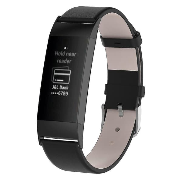 Fitbit Charge Tilbehør Sort Ægte Læder Urrem Rustfrit Stål Spænde