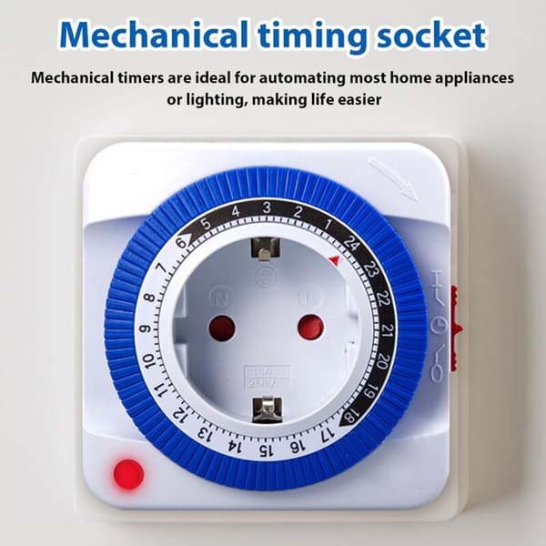 Mekanisk timer, 24-timers programmerbar tidløs timer med 48 skiftesegmenter, lystimerkontakt til lys og apparater (C)
