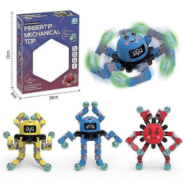 Lysande Mekanisk Gyro Fidget Spinner Ansiktsförändrande Leksak Fingertopps Bläckfisk Robot (C)