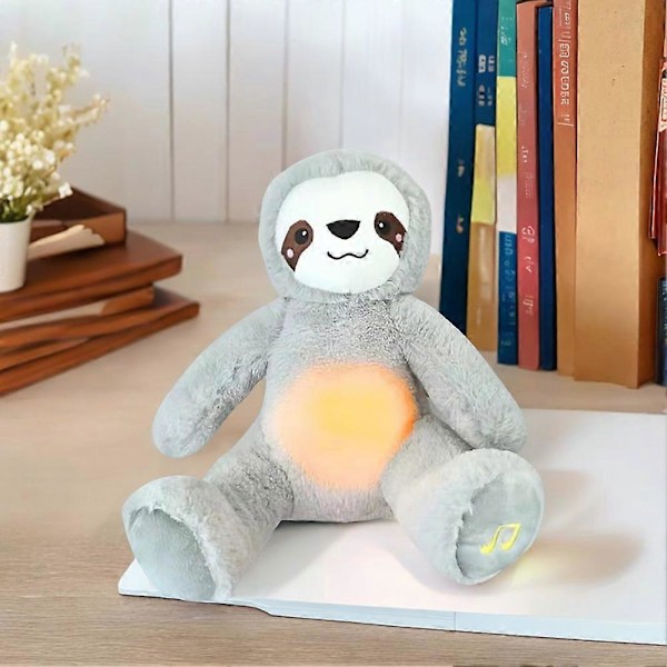 Puslespill med pustefunksjon - Søvnrolig dovendyr i plysj med musikk og lys - Angstdempende plushie for barn og småbarn