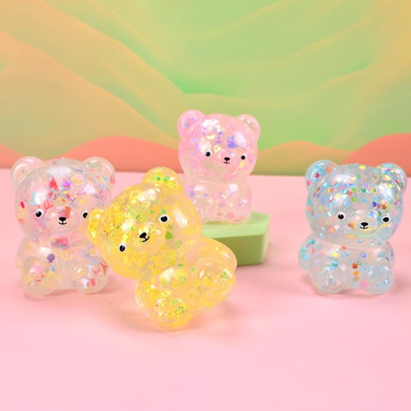 Björnkramdjur Färgglada Paljetter Transparent Gelétextur Mjuk Tpr Stressavlastning Cartoon Djur Fidget Squishes Leksak Barntillbehör