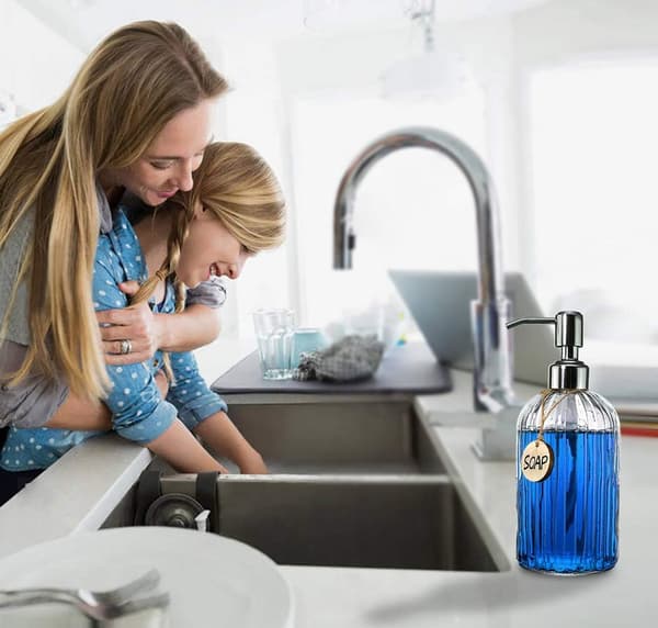 Økonomisk håndsåpedispenser 473ml Rustfri pumpe Klart glass