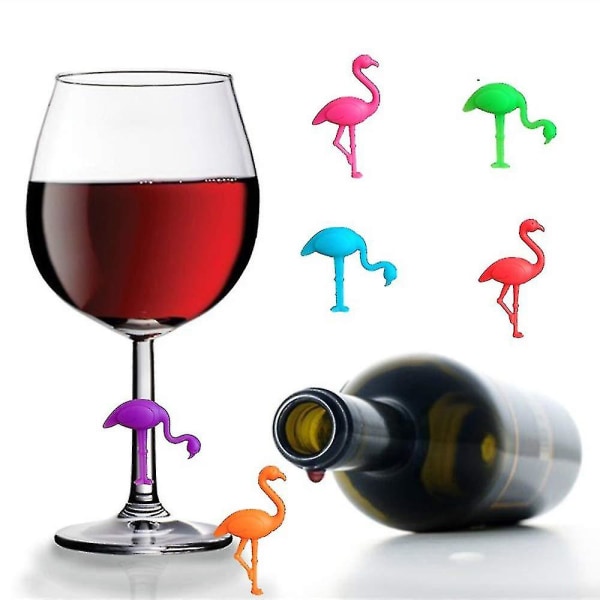 12 stk. Silikon Glasmarkører Party Vinglas Markør Flamingo Vinglas Genkender C[C]