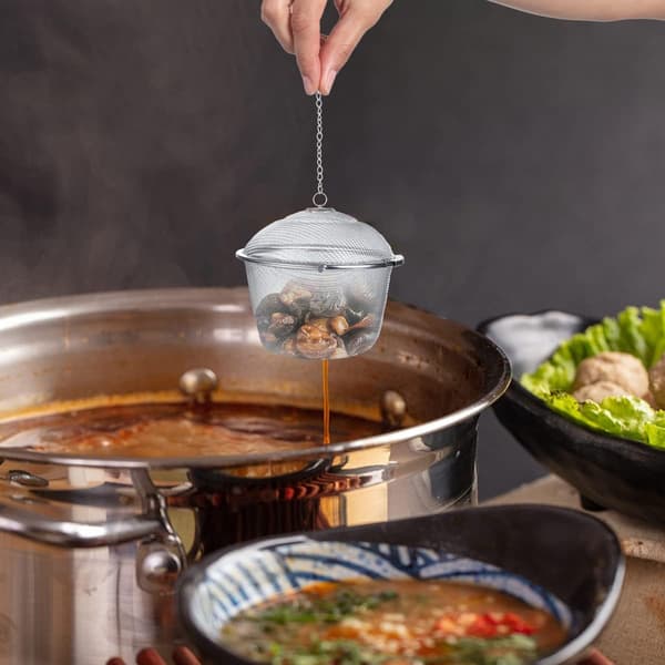 Tekugle i rustfrit stål med låg - 1 sæt, urteinfuser, skumfjerner til hot pot, praktisk køkkenudstyr[C]
