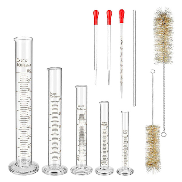 Glasmätsylindrar Set, Premium Borosilikatcylindrar Kit Med 3 Pipetter + 2 Borstar