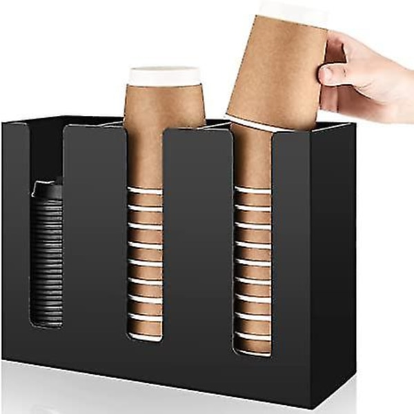 3-fack Kaffekoppsdispenser Organizer Cover Hylshållare Organizer för engångsmugg Coffee Shop Supply Paper Cup Holder Cup (svart)[C]