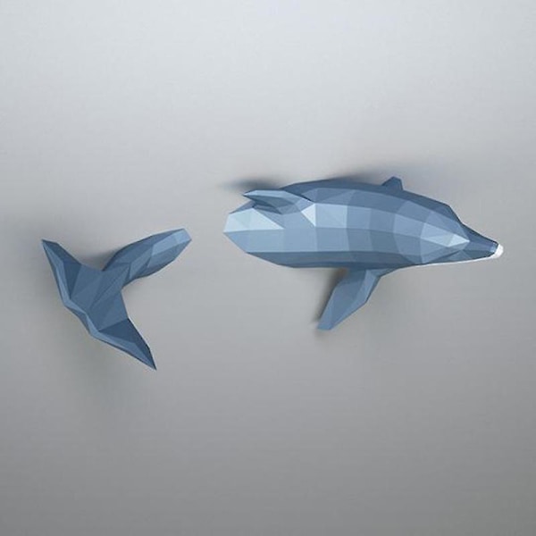 1 st Delfinhammare Papptrofé Handgjord Pappskulptur Geometrisk Pappmodell DIY Origami Pussel 3D Väggdekoration