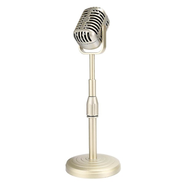 Vintage Desktop Mikrofonrekvisita Modell Med Justerbar Höjd, Klassisk Retro Stil Mikrofonstativ Falsk Mikrofonrekvisita, guld