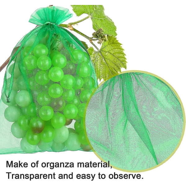 100 stycken Bunch Protection Bag 30x20cm/23x17cm Grape Fruit Organzapåse med dragsko ger totalt skydd mot getingar och fåglar[C] Green 17*23 cm