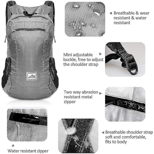 Reput Ultralight Packable 20l Taitettava Matka- ja Vaellusreppu Harmaa (C)