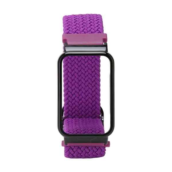 Flettet Loop Rem til Mi Band 7 Pro Justerbar Elastisk Nylon Loop Armbånd med Beskyttelsesramme Lilla Bånd Sort Etui[C]