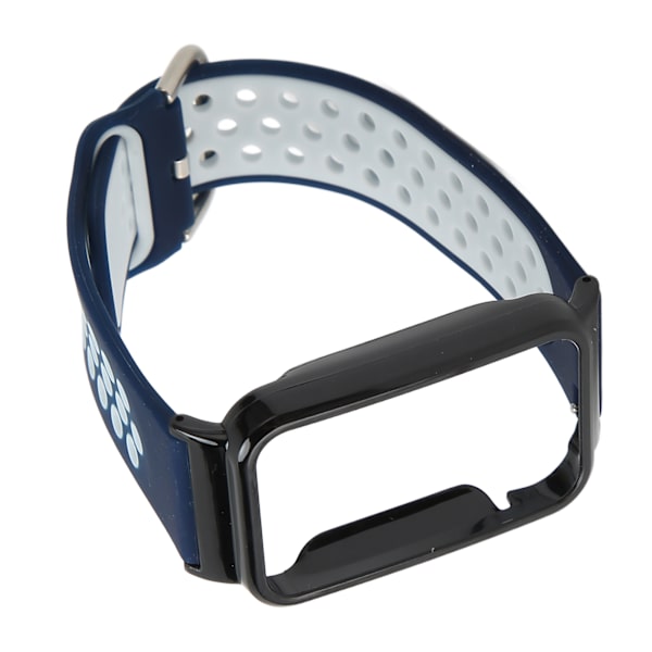 Åndbar Silikon Urrem med Beskyttelsesbumper Tilbehør Passer til Mi Band 7 Pro Mørkeblå Hvid og Sort Etui[C]