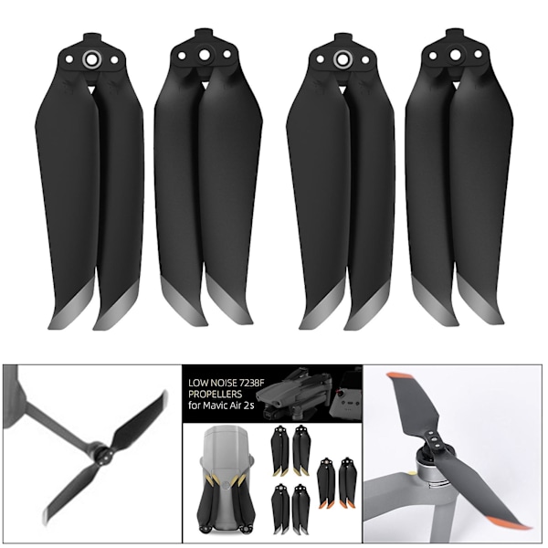 Lågbrus 7238F Propellrar för DJI Mavic Air 2S Drönare 2 Par Silver (C)