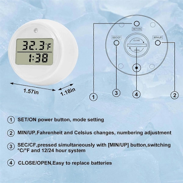 Isbadstemperaturmåler, Flytende Termometer for Isbad, Vanntett IP67, Kaldt Dykk Termometer &