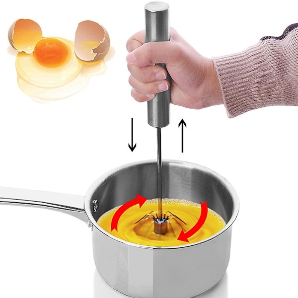 Rostfritt Stål Kök Halvautomatisk Rotation Handhållen Äggvisp Mixer Vispa Matlagningsverktyg (FCC)