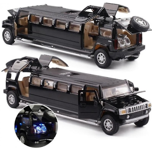 Hög Simulation 1:32 Legering Hummer Limousin Metall Diecast Bilmodell Drag tillbaka Blinkande Musikaliska Barnleksaker Fordon