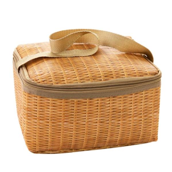 Bärbar Isolerad Termisk Kylare Lunchväska Imitation Rattan Utomhus Picknicklåda Khaki