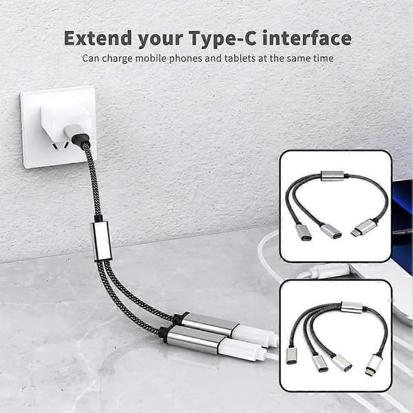 USB C Splitter Type C til Dobbelt USB C Han Adapter 480Mbps Type C til Dobbelt USB C Dobbelt Adapter USB Splitter Kabel Konverter