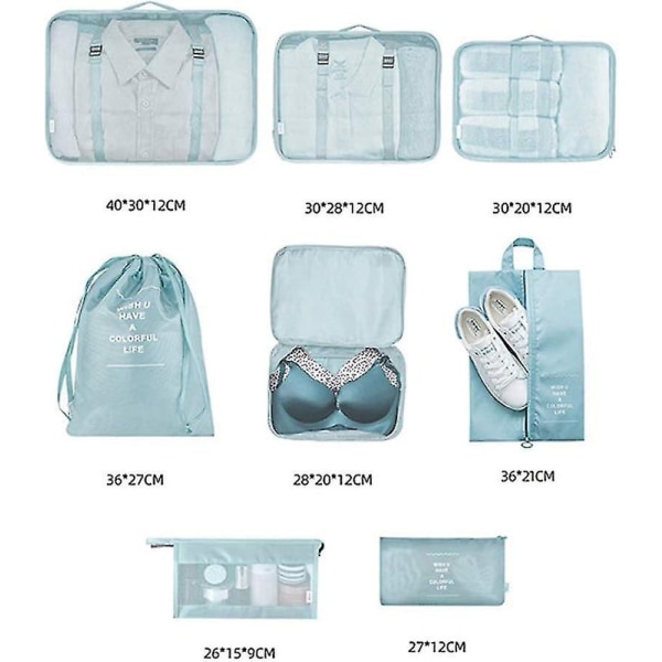 Pakke Cubes til Kuffert 8 stk./sæt Rejse Pakke Cubes Rejse Bagage Pakning Organiser Sky blue