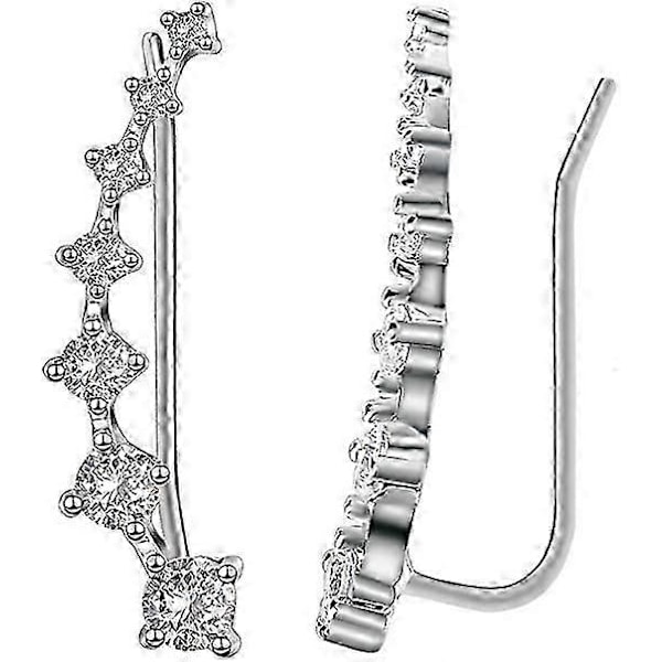 7 Krystaller Øremanchetter Hoop Climber S925 Sterling Sølv Øreringe Hypoallergeniske Øreringe (C)