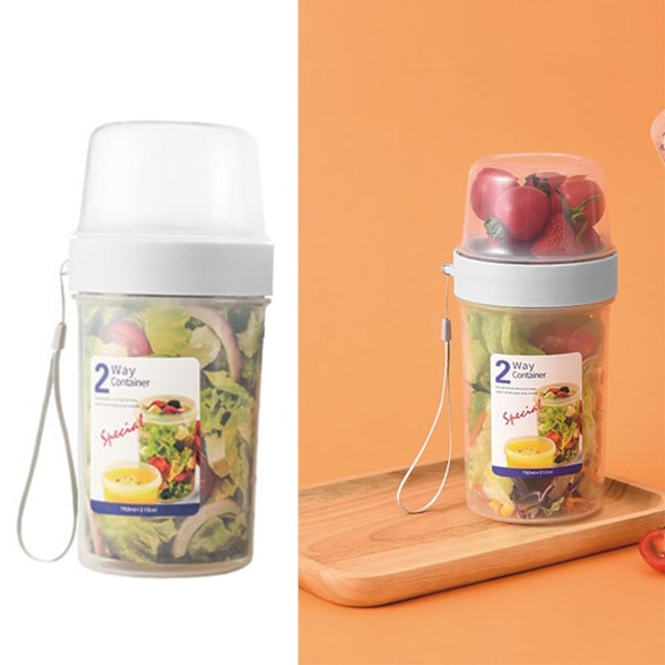 Bärbar matbehållare 2 lager förvaringsflaska tätning burk lufttät behållare för yoghurt sallad frukt mellanmål.C