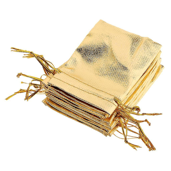50 Stk. Organza Poser Bryllupsgave Snøre Smykketaske Gavepose Guld (C)