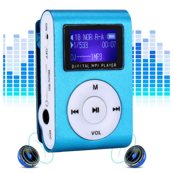 MP3-spelare Mini med metallklämma och LCD-skärm, stöder TF-kort, hållbar och bärbar