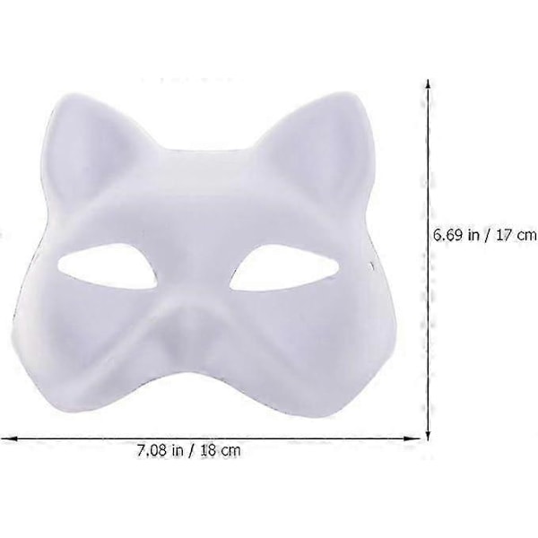 Kattmask, 3 st Therian-masker Vita kattmasker Tomma DIY Halloweenmasker Djur Halvmasker Maskerad Cosplay Party (C)