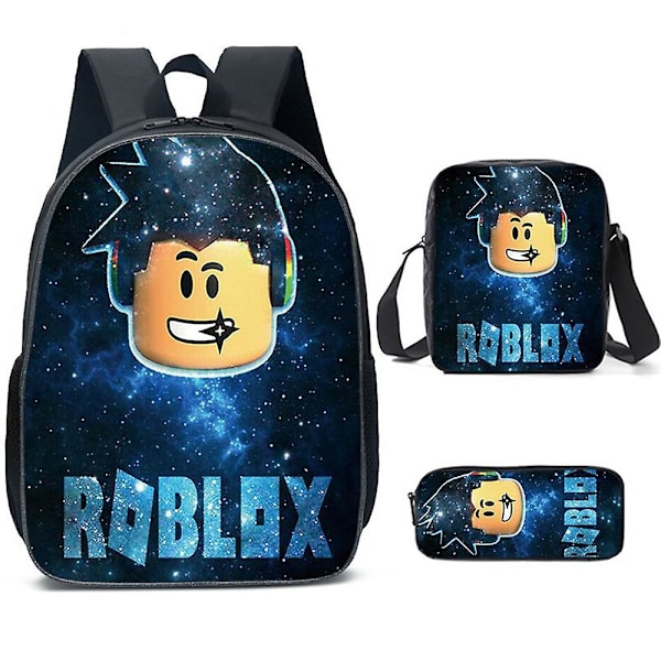 3 st Roblox-spel Ryggsäck Barn Skola Ryggsäck Axelväska Lunchväska Pennfodral Barn Present