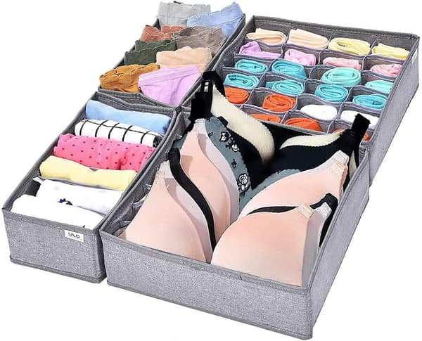 Garderob Underkläder Organizer Lådindelare 4 Set, Grå