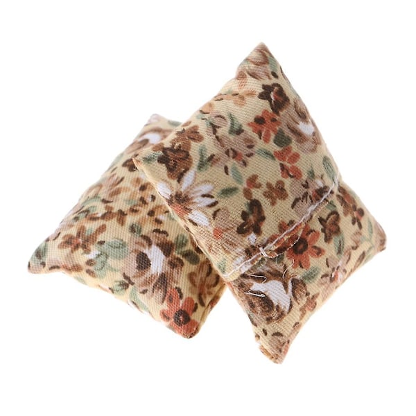 6x1/12 Dockhus Miniatyr Blommiga Kuddar Kudde Soffa Sovrum Tillbehör Beige (C)