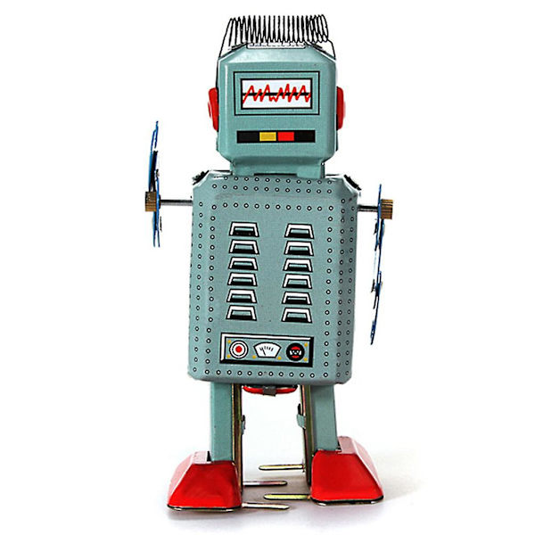Vintage Mekanisk Uppdragbar Leksak Gående Radarrobot Tennleksak