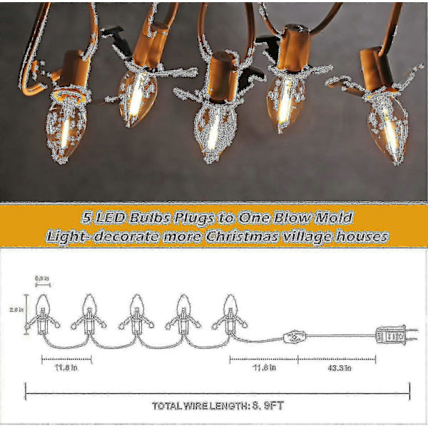 5 Bas C7 Stränglampor Julbybelysningstillbehörssladd Med 5 LED-lampor
