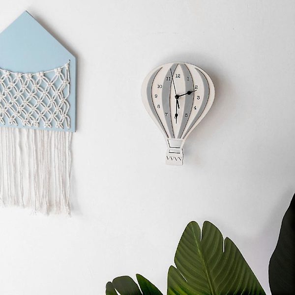 Nordisk Stil Børnetegning Varmtluftballon Ur Lydløs Ur Vægur Unikke Gaver Hjem De