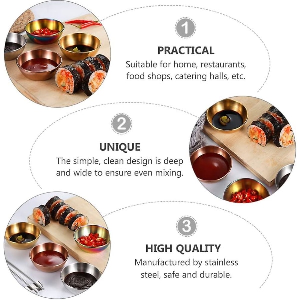 4 delar rostfritt stål, runda miniskålar Hushållens kryddskål (guld) (4-D-W)[C] Gold 4 pieces
