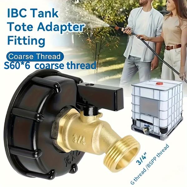 1 st S60*6 IBC Tank Adapterkoppling - Hållbar, Korrosionsbeständig, Syra- och Alkalibeständig, Läckagesäker - Perfekt för Trädgårdsslangbevattning, Husvagn, Ca